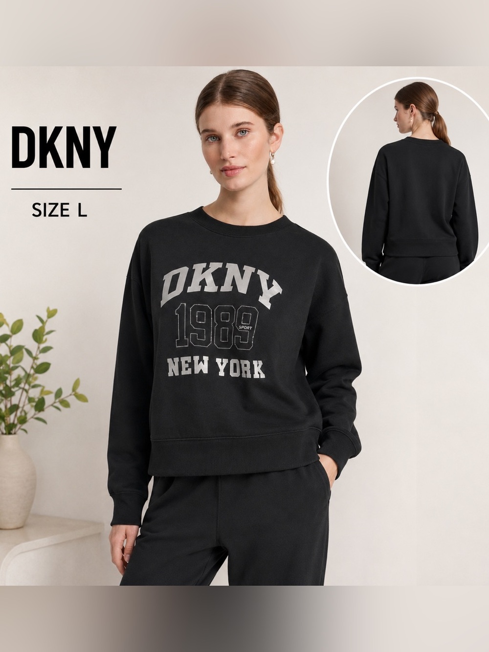 DKNY Sport 1989 New York Black Crewneck Sweatshirt Outwear casual sporty /L